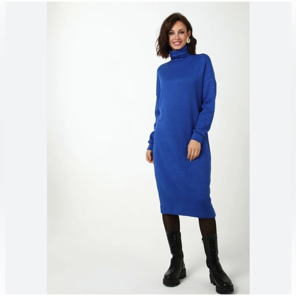 Long Blue Turtleneck Sweater With Open Front or back Size L - Picture 4 of 5